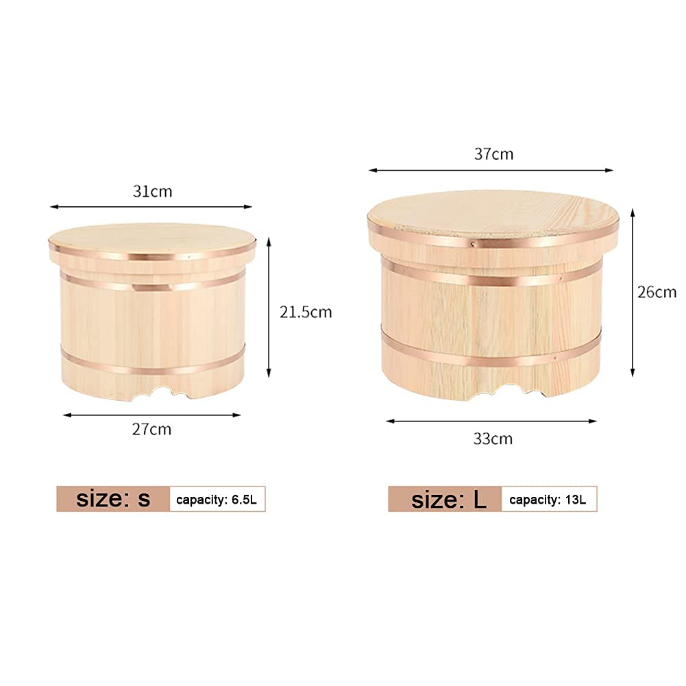 BESTOYARD Barile Di Riso In Legno Con Coperchio – 18x18x14 Cm, Per Sushi, Bibimbap E Conservazione