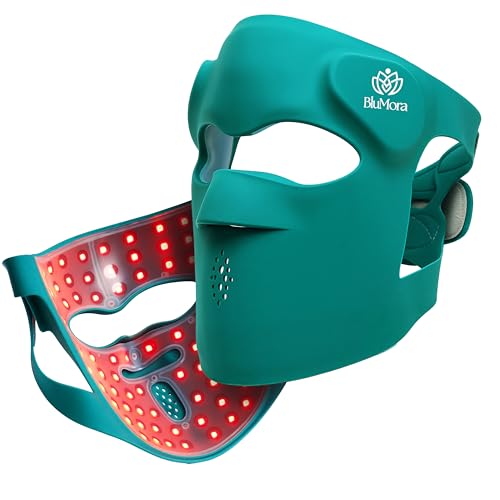 BluMora Mascarilla LED fototerapia - máscara de terapia de luz roja inspirada en el cuidado de la piel coreano - 8 modos de color con luces azules, rojas y NIR - Diseño ligero 3D para