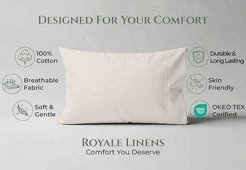 Image of Royale Linens 100% Cotton Pillow Cases Standard Size Set of 2 - Percale Pillowcase - Sand Pillow Cases Super Soft Cooling & Breathable Hotel Cotton Pillowcases, Fits Standard Pillows (20 inchx26 inch, Sand)
