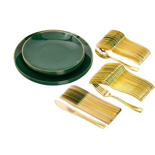 Trendables Disposable Plastic Plate Set With Cutlery Green For 40 Plastic Silverware Set Includes 40 Plastic Plate Plastic Dessert Plates Plastic Forks Plastic Spoons Plastic Knives Dessert Spoons #TOP2