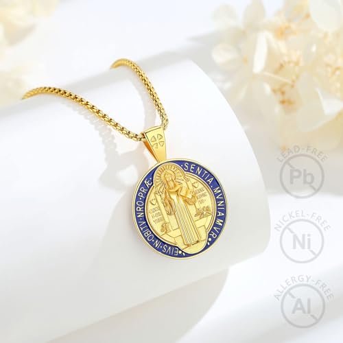 EUDORA 925 Sterling Silver St Benedict/St Michael/St Christopher/Archangel Raphael Gabriel Metatron/Virgin Mary/St Joseph/St Anthony Crucifix Pendant Bible Verse Prayer Necklace Jewelry for Men Women2