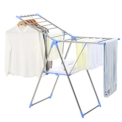 GNYVZXPLQ Rotary Umbrella Drying Rack, Foldable 2-Tier Stainless Steel Drying Rack Adjustable Gullwings Shoe Rack Sock Clips Blue 132x52cm