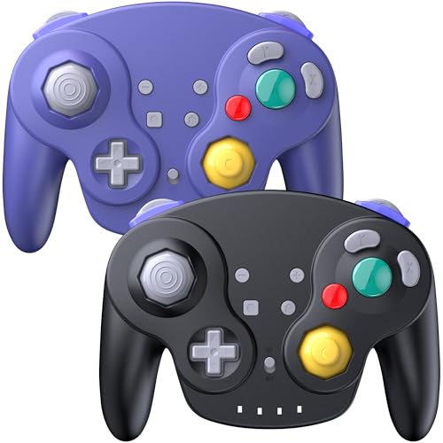 Image of 2 Pack Wireless GameCube Style Controller for Switch 1 & 2 / Lite / Switch Online, NGC Style Pro Controller Compatible with Windows PC, macOS - (Rechargeable) (Built-in Rumble) (NFC)- Indigo /Black