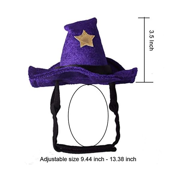 Aniac pet halloween costume adjustable magic witch hat with bell star decor for cats and small dogs purple - image 4
