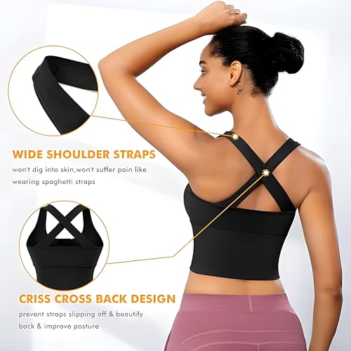 Image of Fabluk Women's Medium Impact Front Zip Sports Bra - Longline Fitness Crop Top with Criss-Cross Back, Wire-Free Yoga & Workout Tank, Sizes M-2XL