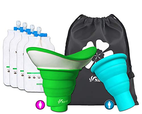 NAXER Urinal for Women and Men Portable Family Set, Collapsible Female Urinal Easy Wee Female Urination Device, Spill-Proof Pee Funnel with 4 Disposable Urinal Bags