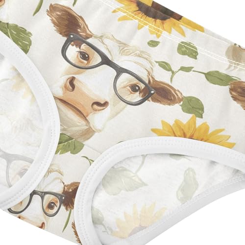 Wusikd Cute Cow Heads Girls' Underwear Cotton Sunflowers Girls Briefs Soft Toddler Underwear 2T4