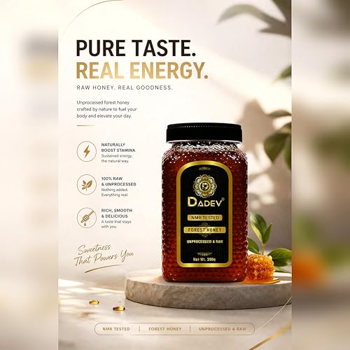 Image of DADEV HONEY Raw Organic Honey 250g | NMR Tested | 100% Pure Raw and Natural Honey | No Added Sugar | Unprocessed Forest Organic Honey-250gm GLASS JAR