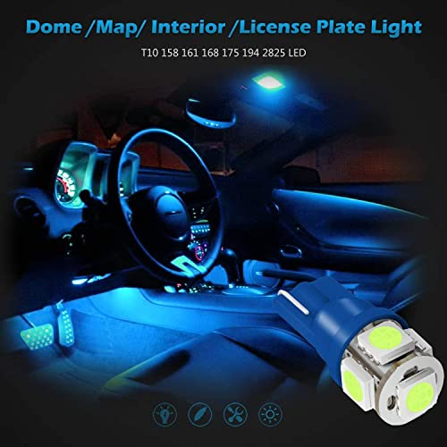 Partsam Blue T10 Led Bulbs Car Interior Dome Lights, 6000K Super Bright 194 168 2825 W5W Led Bulbs For Truck Dome Map Door Courtesy License Plate Lights, 10 Pack #TOP3