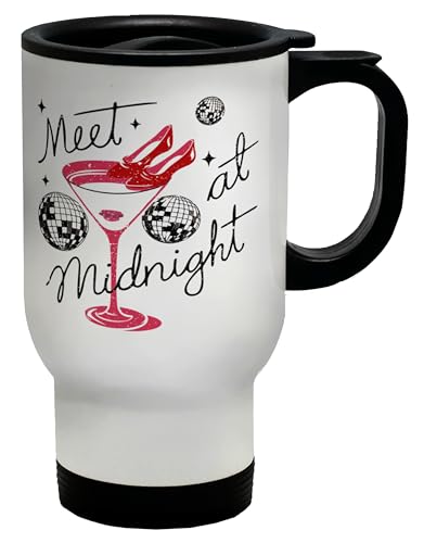 Image of Shopagift Meet at Midnight Cocktail Glass and Disco Ball Travel Mug Stainless Steel 14oz Cup