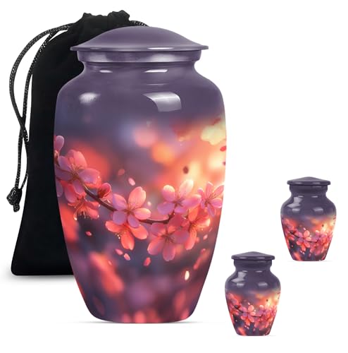 Flower Urn, Cremation Urns for Human Ashes, Cool Urns for Ashes, Urns for Ashes Adult Male, Mini Urns for Human Ashes, Urn for Burial in ground(Size - 10inch 1Pcs, 3inch 2Pcs)