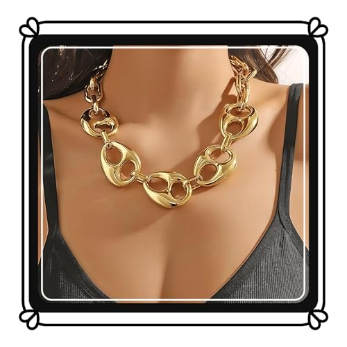 Collier chaîne en or géométrique épais avec finitions haute joaillerie pour femme