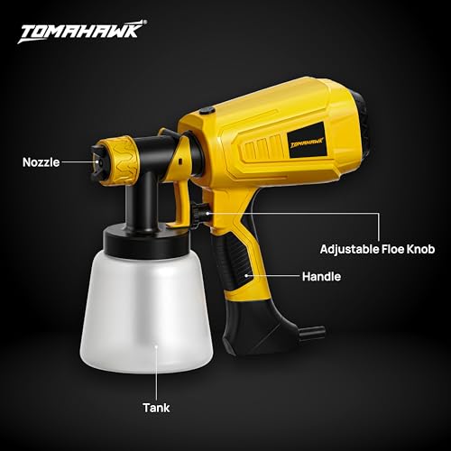 Image of TOMAHAWK EPS-B08 600W Electric Paint Sprayer Gun | 800ml Tank | HVLP Spray System | 33000 RPM | Adjustable Flow Control | 3 Copper Nozzles (1.0 /1.8 /2.5mm) for Walls, Furniture, Wood & DIY Painting