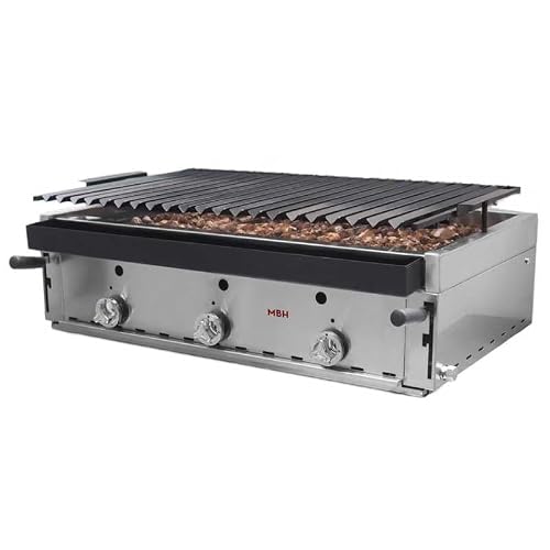 MBH - Gril à pierre de lave professionnel à gaz 90 cm Gril pierre lavique avec grille pavonée, idéal pour bar, restaurant.