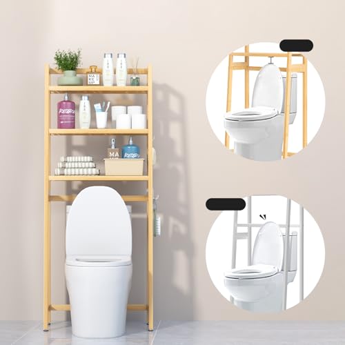 VASMIA Estante de Almacenamiento para baño, Organizador de bambú sobre el Inodoro, Ahorro de Espacio para Inodoro Independiente con estantes Ajustables de 3 Niveles, Natural - imagen 8
