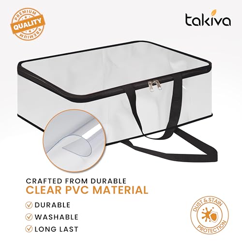 Image of TAKIVA Transparent Multipurpose Storage Bag | Saree Cover Bag with Zip for Storing Clothes, Suits, Undergarments, wedding packing | Wardrobe organising (Medium, Pack of 2)