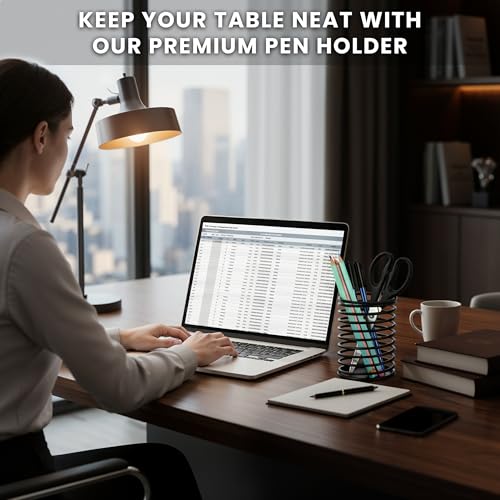 Image of Wire Pencil Holder for Desk | Spring Shaped Pen Cup Holder & Pencil Cup Organizerfor Desk | Multipurpose Cute Pen Holders & Countertop Toothbrush Holders | Unique Stationary Organizer for Desks