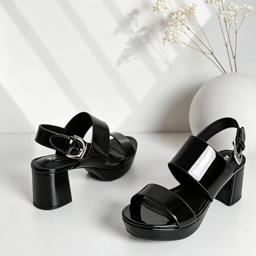 Image of RIBONGZ Block Heels Prom Heeled Sandals for Women Chunky Square Open Toe Strappy High Heels Ankle Strap Wedding Bridal Shoes High Heel Sandals for Party Dress