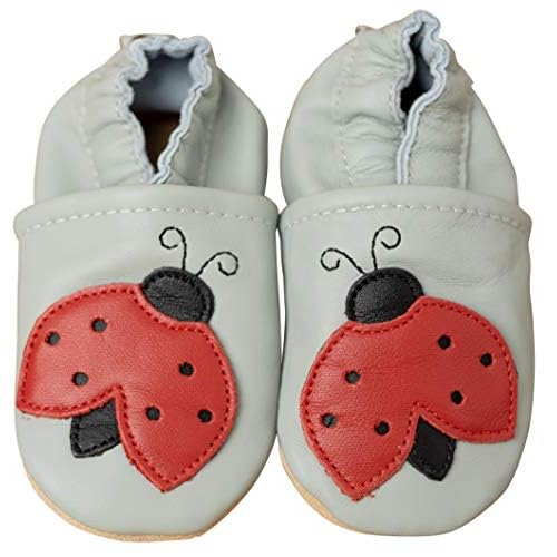 ENGEL + PIRATEN Krabbelschuhe MARKENQUALITÄT AUS Deutschland- VIELE Modelle bis 4 Jahre Babyschuhe Leder Lauflernschuhe Lederpuschen (12-18 Monate(Gr.20/21), Marienkäfer grau)