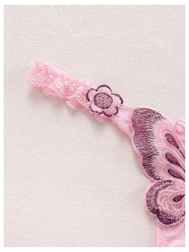Image of RoseSeek Women's 3 Packs Butterfly Embroidery Thongs Lace Sheer Low Rise Panty Underwear