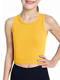 Haloumoning Girls Tank Tops Kids Athletic Ribbed Knit Sleeveless Crop Tops Basic Camisole 5-14 Years Yellow