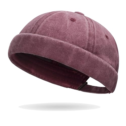 Image of Classic Vintage Style Solid Color Sailor brimless Skull hat Casual Washed Cotton Rolled Cuff Harbour Hat