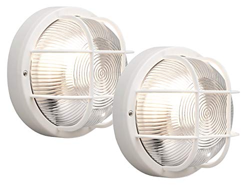 Konstsmide Lot de 2 Cave Leuchten Luminaire Leuchten Mantova Blanc, grille de protection, montage mural/de plafond – 7651–200–2