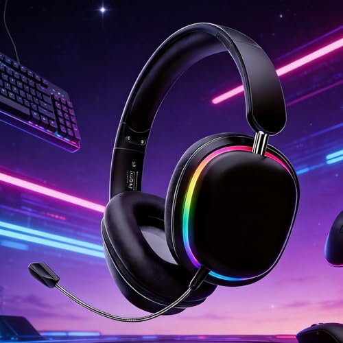 Image of Wireless Over-Ear Headphones with Bluetooth 5.3, 40mm Drivers, 20H Playtime, Foldable & Lightweight, RGB Lighting, for Gaming /Music, Wired /Wireless Dual Mode, SY-T3 Black.