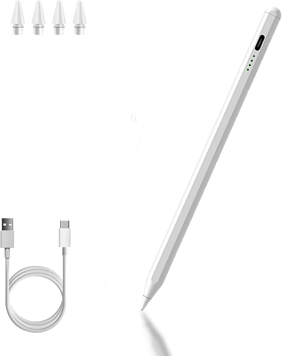 Apple Pencil Alternative, Fast Charging Pencil 1st Gen, Tilt Sensitivity & Palm Rejection, Compatible with iPad Pro 11/12.9, iPad Mini 5/6, iPad Air 3/4/5, iPad 6/7/8/9/10 (White)