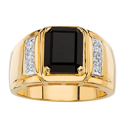 Men's Yellow Gold-plated Emerald Cut Natural Black Onyx and Diamond Accent Ring Sizes 8-16