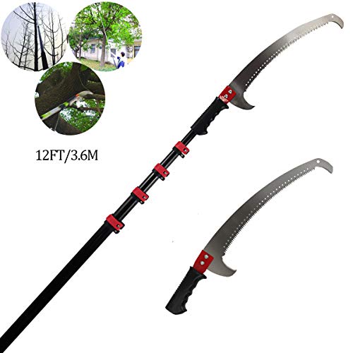 Tree Branch Cutting Saw,Extending Pruner Telescopic Aluminium Pole Foot Pole Pruning Saw Extendable Limb Saw and Trimmer. 12FT/3.6M Working Height Extendable Gardening Tool