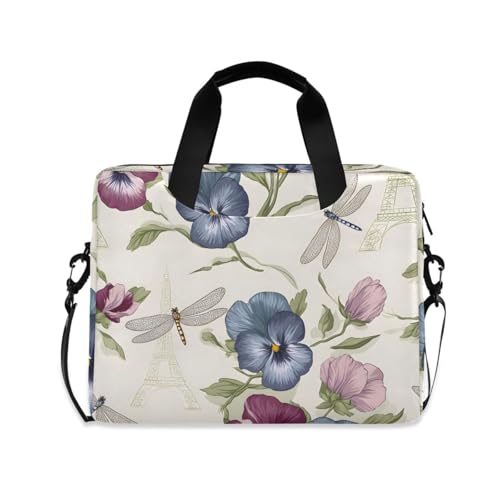 Maletín para portátil beige con estampado floral miniatura 1