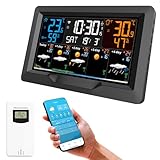 📡Véritable station meteo interieur exterieur sans fil, elle affiche température et humidité intérieures et extérieures, pression atmosphérique, vitesse du vent et alerte gel. Grâce à son capteur inclus, cette station météo sans fil garantit un suivi précis (°C/°F) avec enregistrement des valeurs min/max et indicateur de confort, parfait pour chambre, salon, bureau ou commerce