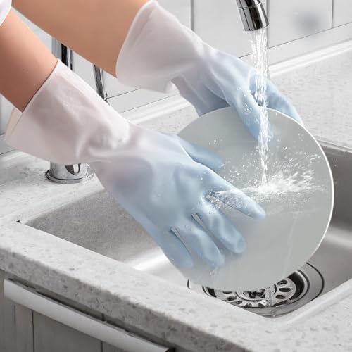 Guantes De Limpieza De Puño Largo, Impermeables, Reutilizables, Antideslizantes, Para Cocina, Lavavajillas, Baño, Tareas De Jardín Azul, L