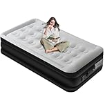 Panana Single Air Bed Inflatable Airbed with Built-in Pump Blow Up Bed with Flocked Top, Self-Inflation Deflation Mattress with Storage Bag for Home Camping 196x97x47cm