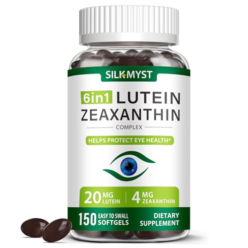 SILKMYST Lutein and Zeaxanthin Supplement-Eye Vitamins 150 Softgels 20mg Lutein & 4mg Zeaxanthin with Vitamins C E Zinc Copper for Blue Light Protection Eye Health Support 5 Months Supply