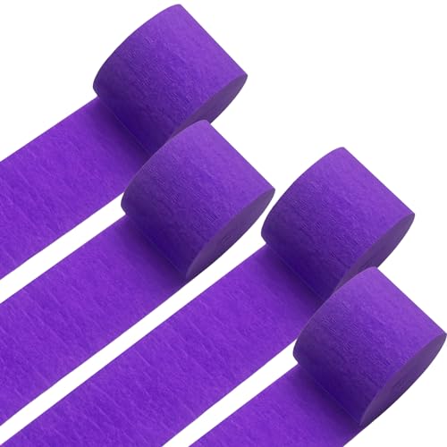Image of Purple Crepe Paper Streamers 4 Rolls 328ft, Pack of Party Streamers for Party Decorations, Crepe Paper for Birthday, Baby Shower, Wedding Party Decorations (1.8 Inch x 82 Ft /Roll)