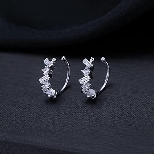 SLUYNZ 925 Sterling Silver CZ Cuff Earrings Huggie for Women Girls Small Hoop Earrings No Piercing Cartilage Earrings Helix Mother's Day Gift