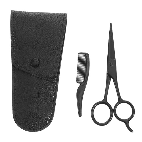 minkissy 3pcs Mustache and Eyebrow Trimming Tool Set Stainless Steel Beard Scissors with PU Leather Storage Bag and Comb Essential Grooming Accessory for Barbershop and Home Use