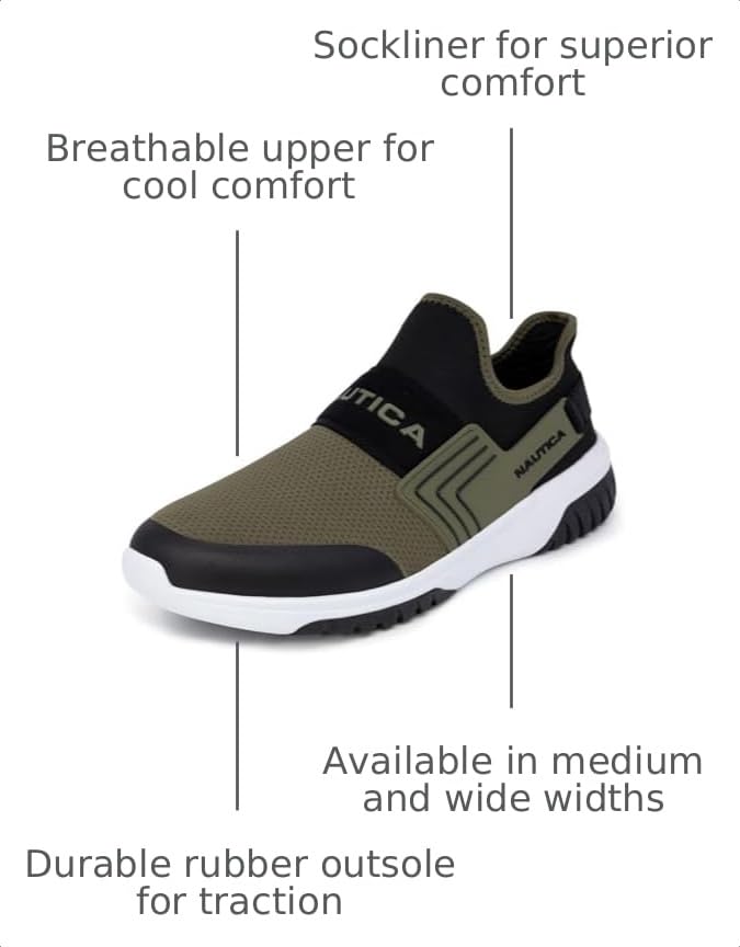 Image of Nautica Men's Slip-On Sneakers - Casual Fashion Shoes for Walking, in Medium & Wide Widths