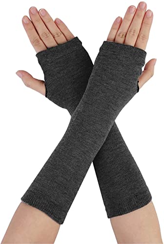 Image of Women's Long Knitted Fingerless Gloves Thumbhole Stretch Arm Warmers