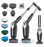 Leebein Electric Spin Scrubber, Electric Scrubber with 4 Adjustable Angles and 8 Brush Heads, Shower Scrubber with Long Handle & Remote Control, Cleaning Brush for Bathroom, Tub, Floor, Tile