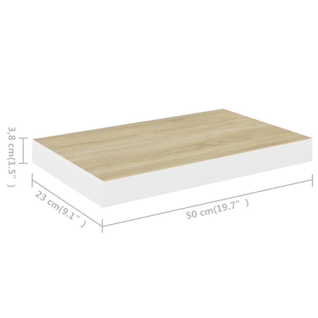 Scaffali a Parete 4 pz,Mensole da muro design Mensole cameretta Mensole da muro angolare Per soggiorno, studio, bagno, cucina Rovere e Bianco 50x23x3,8 cm in MDF