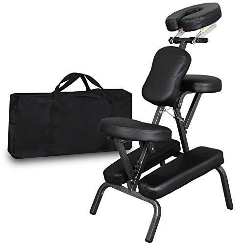 Junglea Portable Massage Chair Light Weight Leather Pad Foldable Tattoo Spa Therapy Chair W/Carrying Bag,Adjustable Headrest(Black) #TOP28