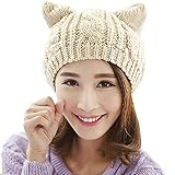 【Bequemes Material】 Diese Strickmütze besteht aus Strickacrylgewebe, ist leicht und atmungsaktiv, gute Elastizität macht sie für die meisten Menschen geeignet und begleitet Sie für einen süßen warmen Winter.
