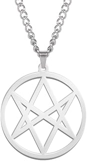 Thelema Unicursal Hexagram Necklace Stainless Steel 6 Pointed Star Pendant Necklace Magic Hexagram Spiritual Amulet Symbol Necklace Jewelry for Men, Medium, Stainless Steel, No Gemstone