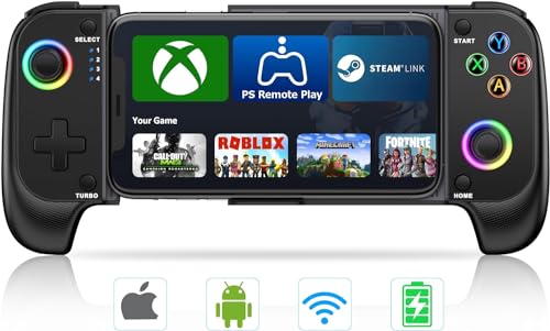 スマホコントローラー Bluetooth iOS/Android両用 ゲームコントローラー 伸縮型 PS Remote Play/Xbox Cloud/Steam Link/GeForce Nowゲームなど対応 低遅延 600mAhバッテリー RGB