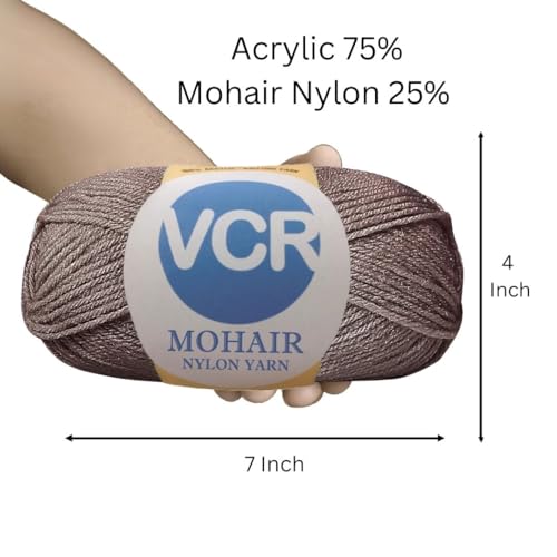 Image of VCR Mohair Nylon Dark Brown Yarn, 100 Grams Hank, 196 Meters Length, Acrylic 75%, Mohair Nylon 25%, Pack of 1 Yarn, Soft Crosia Threads, Suitable for Winter Garments.