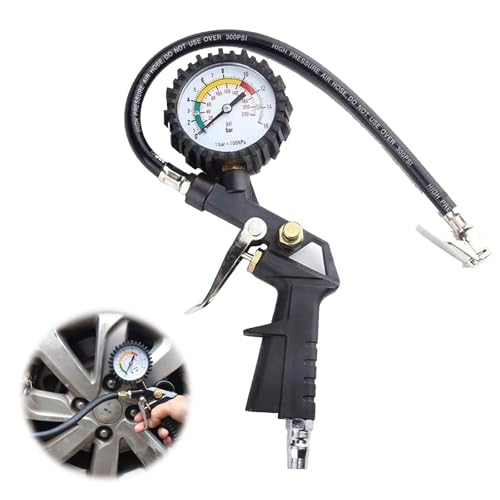 Manomètre de Pression avec Pistolet de Gonflage des Pneus - Jauge Mécanique Comfortable