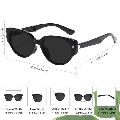 Sunglasses for Women Men Polarized Cat Eye Folding Driving Sunglasses Retro Foldable Portable Travel Sun Glasses 3Packs4